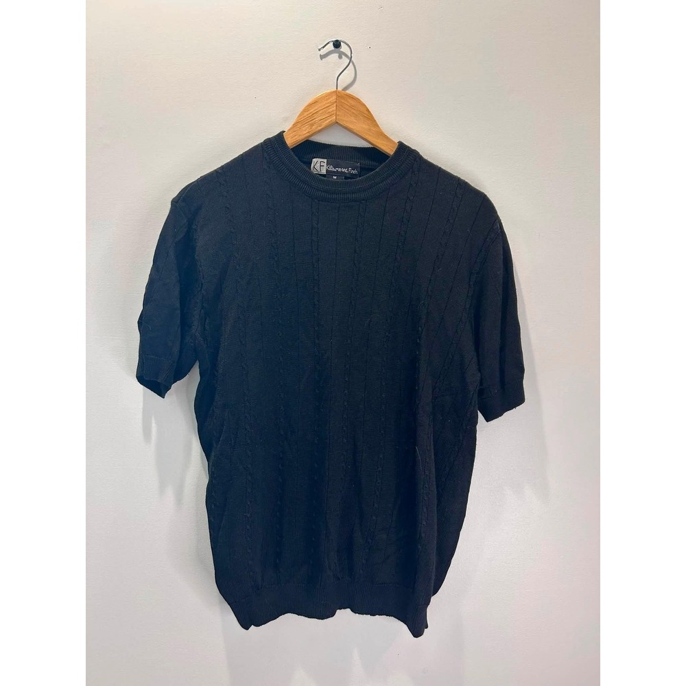 Kilburne and Finch Knit Sweater Mens Medium Black Short Sleeve Cable Ribbed
